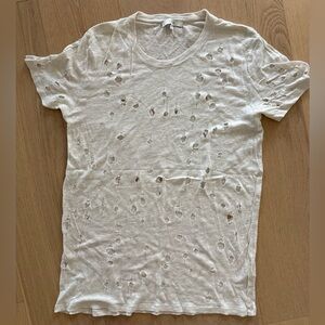 IRO White Distressed Hole-Pattern Short Sleeve Tee